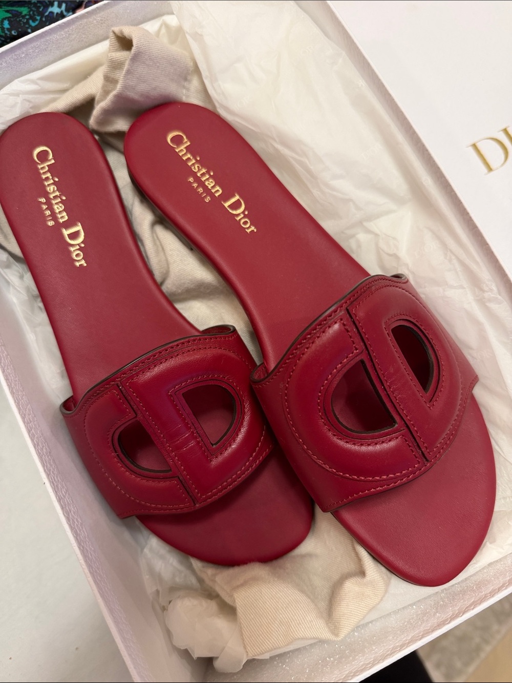 Dior Burgundy Leather Slide Mules